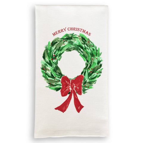 Christmas Wreath with Red Bow Kitchen Towel