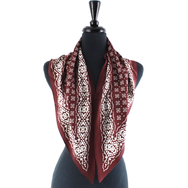 Geometric Triangle Silky Scarf - Wine