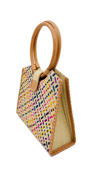 Ibiza Straw Handbag with Leather Handles - Confettti