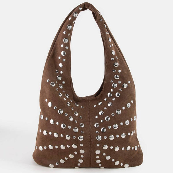 Grommet Studded Sueded Shoulder Bag