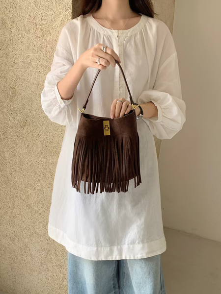 Sueded Fringe Crossbody Bag