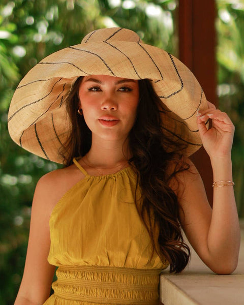 Grace Straw Hat - Natural Pinstripes