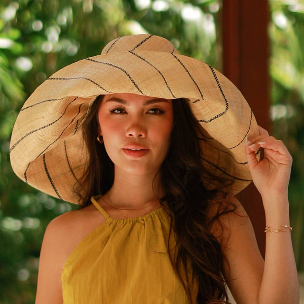 Grace Straw Hat - Natural Pinstripes