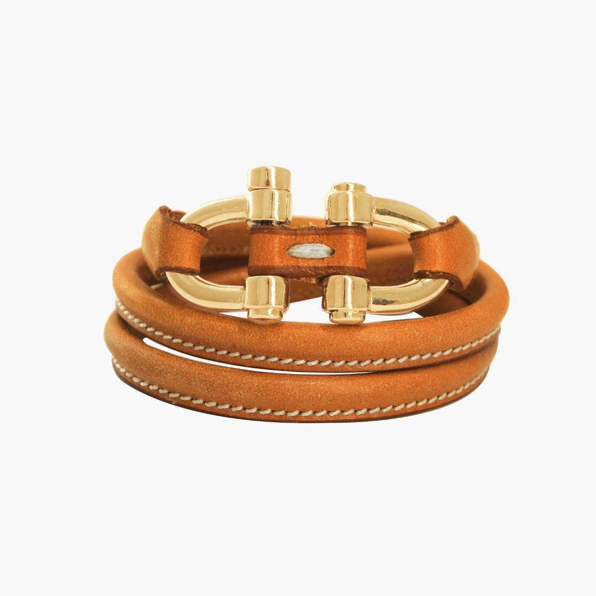 CXC Double Shackle Leather Bracelet - Gold