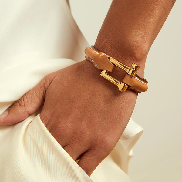 CXC Shackle Leather Bracelet - Gold