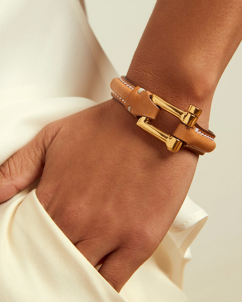 CXC Shackle Leather Bracelet - Gold