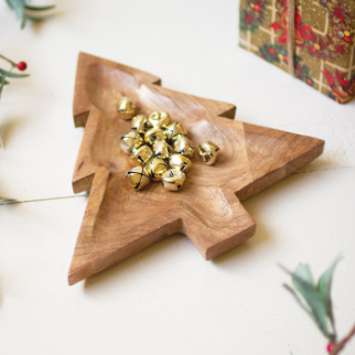 Carved Wooden Christmas Tree Platter