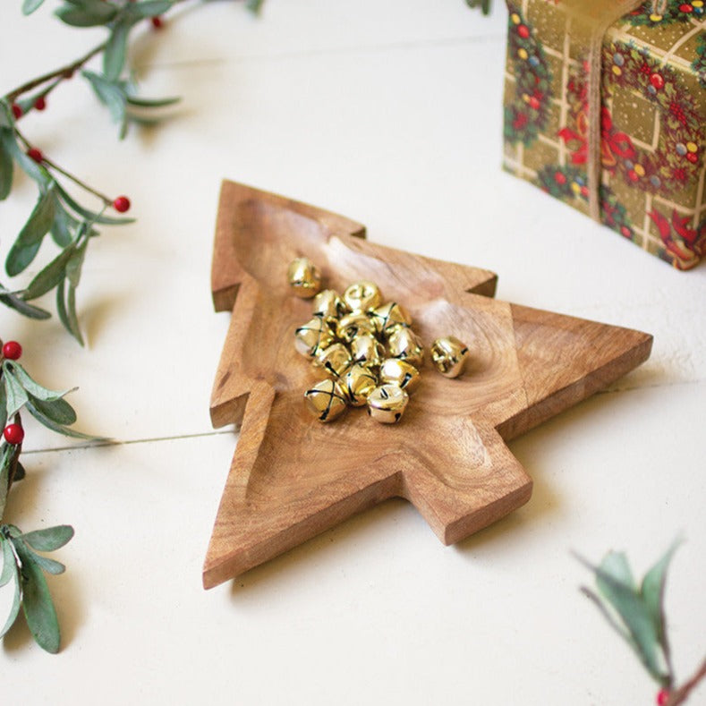 Carved Wooden Christmas Tree Platter