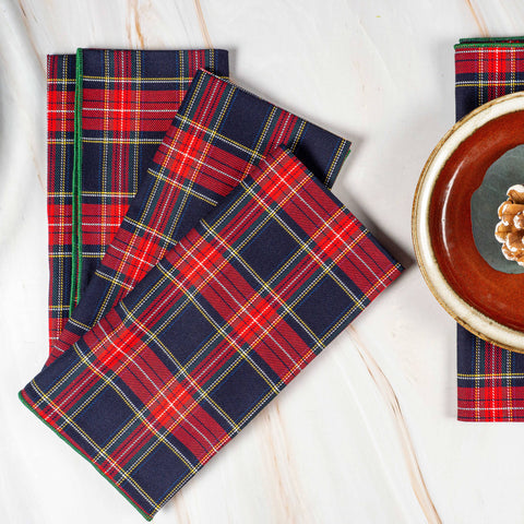 Plaid napkins red and blue.