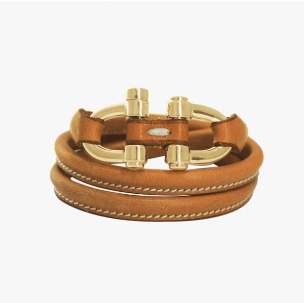 CXC Double Shackle Leather Bracelet - Gold