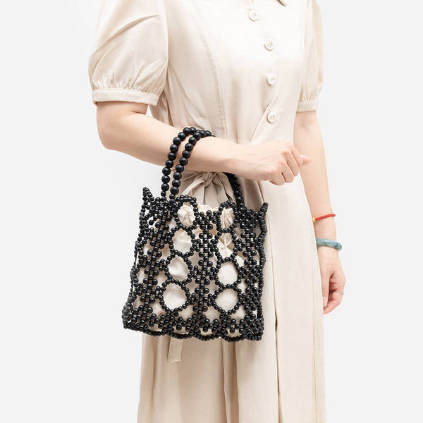 Wooden Bead Handmade Bag - Black