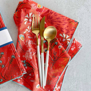 Papaya Peacock Cloth Napkins - Set of 4