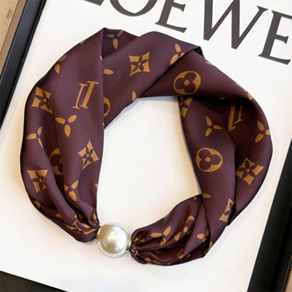 Magnetic Pearl Scarf Necklace - Brown Luxe