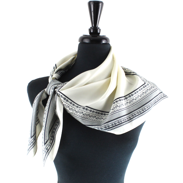 Border Triangle Silky Scarf - Black