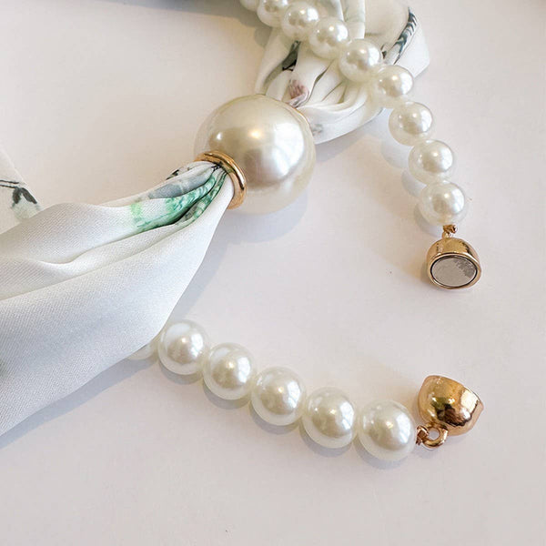 Magnetic Pearl Scarf Necklace - White Heron