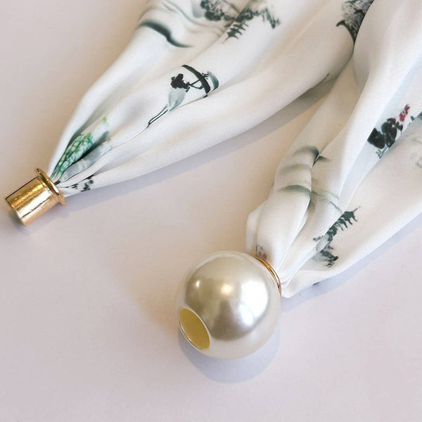 Magnetic Pearl Scarf Necklace - White Heron