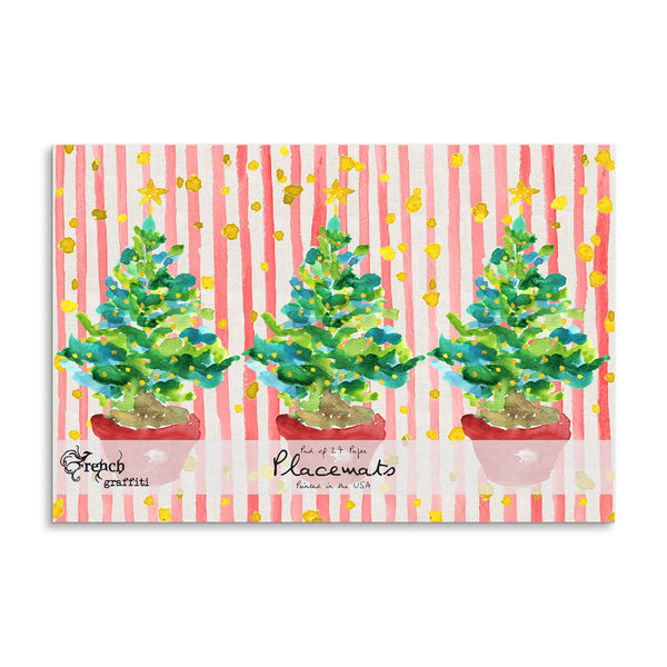 Red Potted Christmas Tree Paper Placemats