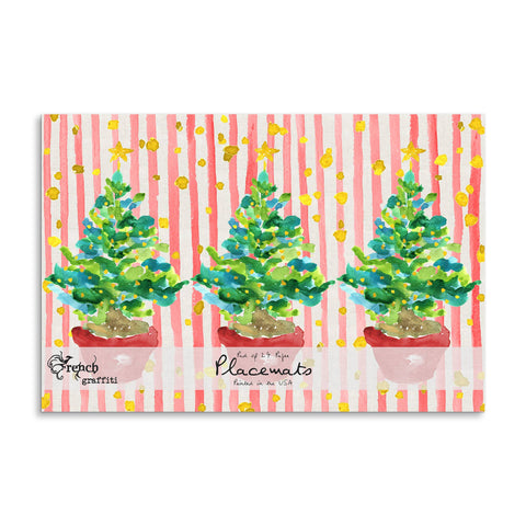 Red Potted Christmas Tree Paper Placemats