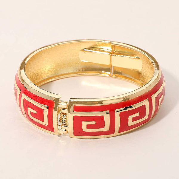 Geometric Pattern Hinged Bangle Bracelet