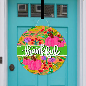 Thankful Pumpkin in Bloom Door Hanger
