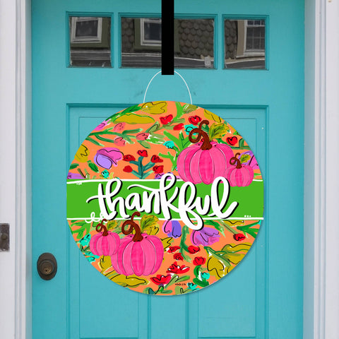 Thankful Pumpkin in Bloom Door Hanger