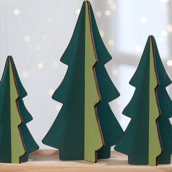 Wood Interlocking Trees - Celadon Green Set of 3