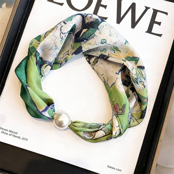 Magnetic Pearl Scarf Necklace - Green Vangarden