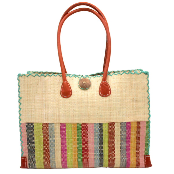 Zafran Striped Straw Beach Bag - Lollipop