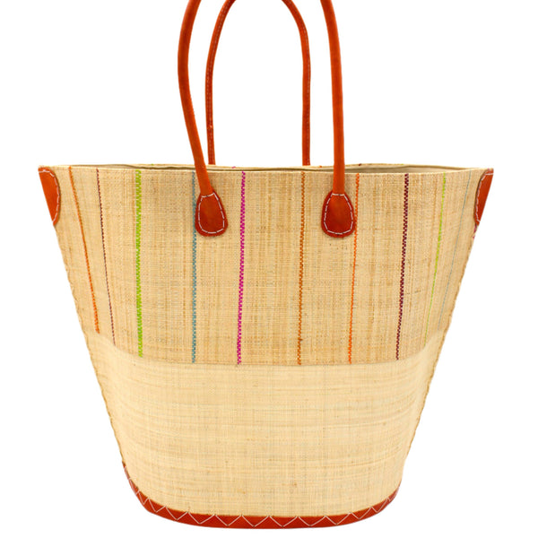 Santa Cruz Pinstripes Straw Tote Bag - Natural Brights