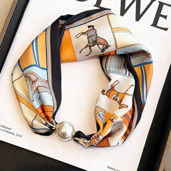 Magnetic Pearl Scarf Necklace - Orange Equestrian