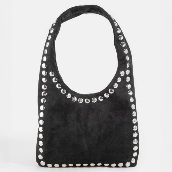 Grommet Border Studded Sueded Shoulder Bag