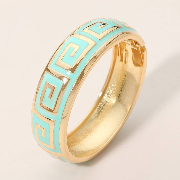 Geometric Pattern Hinged Bangle Bracelet
