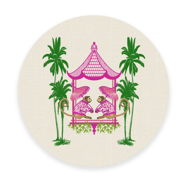 Pink Pagoda with Palms Placemats - Set of 4 Round