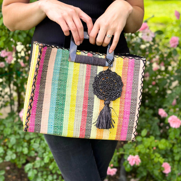 Stevie Square Straw Handbag - Lollipop