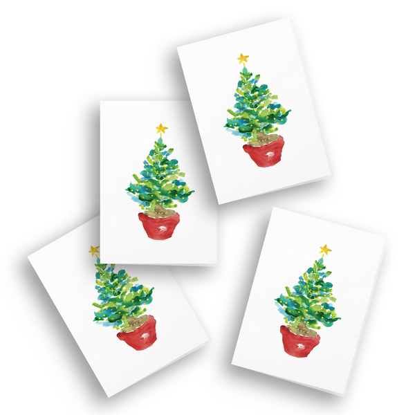 Red Potted Christmas Tree Enclosure Cards - Pack of 4