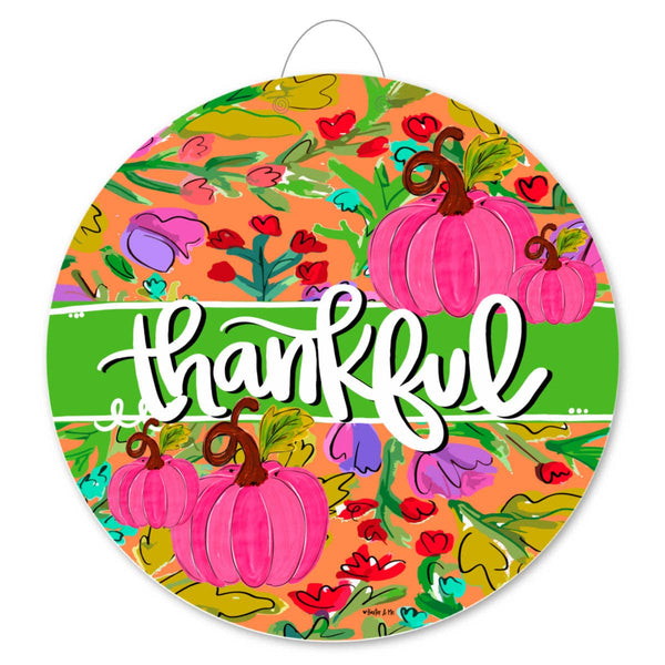 Thankful Pumpkin in Bloom Door Hanger