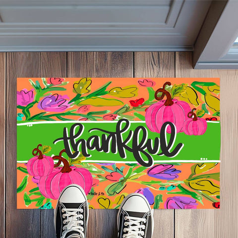 Thankful Pumpkin in Bloom Rug Floormat
