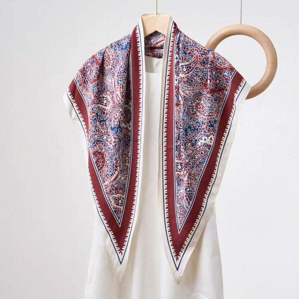 Paisley Triangle Silky Scarf - Blue