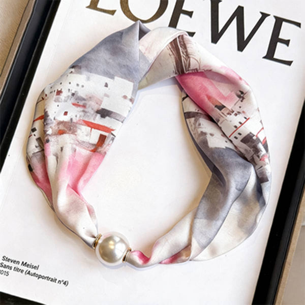 Magnetic Pearl Scarf Necklace - Pink Rooftops