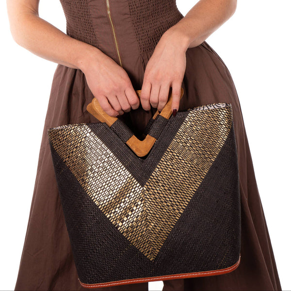 Zuki Straw Bucket Handbag - Black