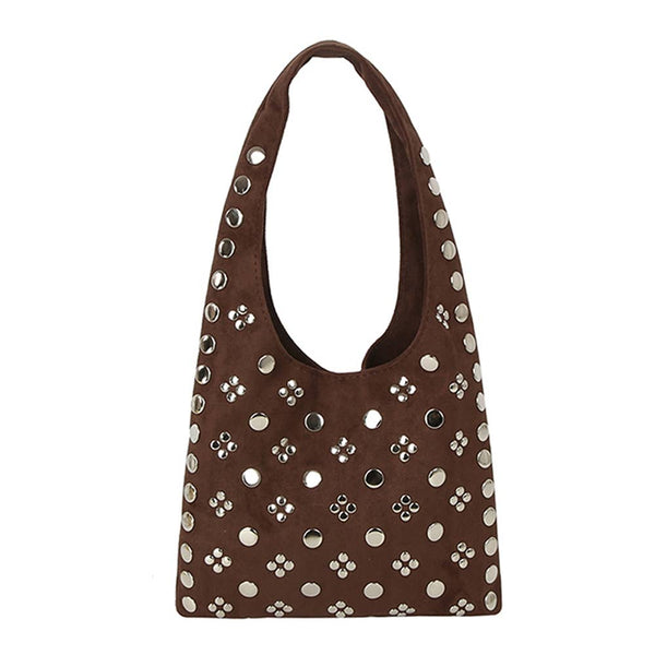 Medallian Stud Sueded Shoulder Bag