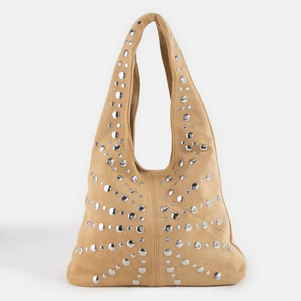 Grommet Studded Sueded Shoulder Bag