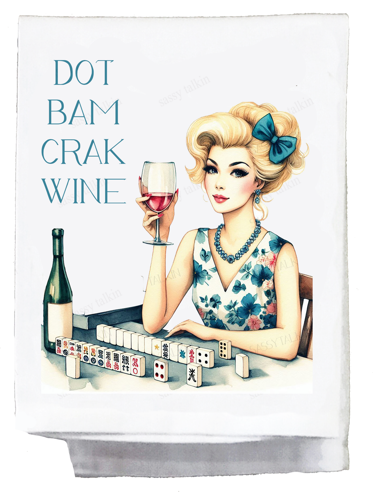 Mahjong Dot Bam Crak Wine Kitchen Towel