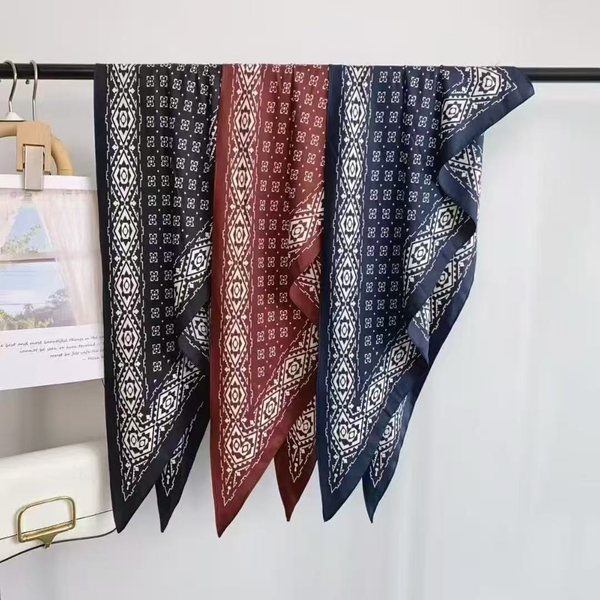 Geometric Triangle Silky Scarf - Wine