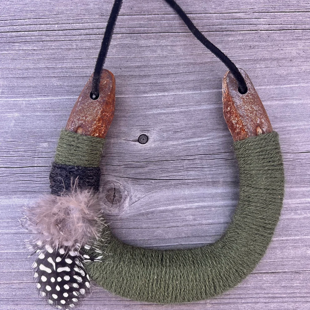 Up-cycled LUCKY Horseshoe - Green