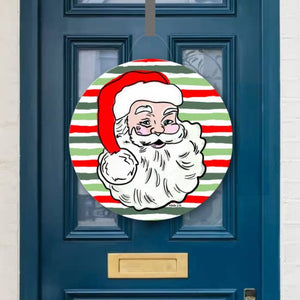 Vintage Santa Christmas Stripes Door Hanger