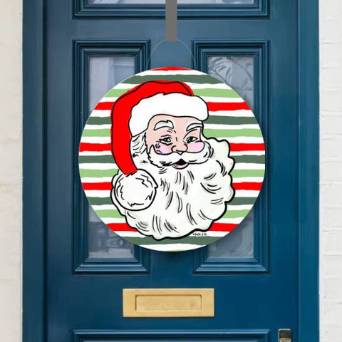 Vintage Santa Christmas Stripes Door Hanger