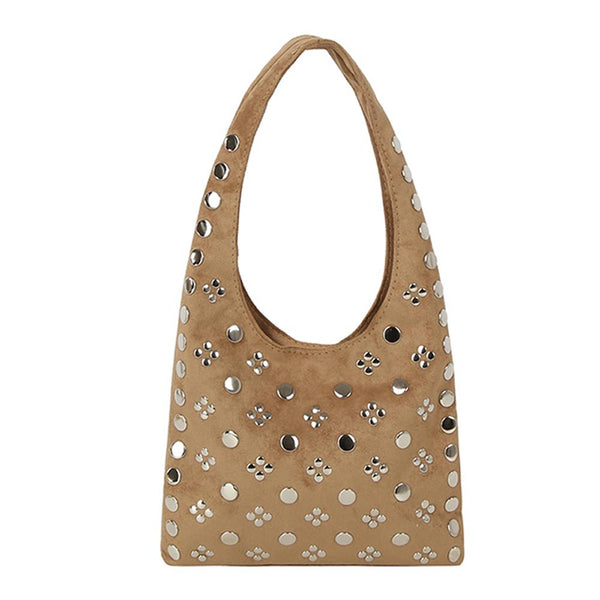 Medallian Stud Sueded Shoulder Bag
