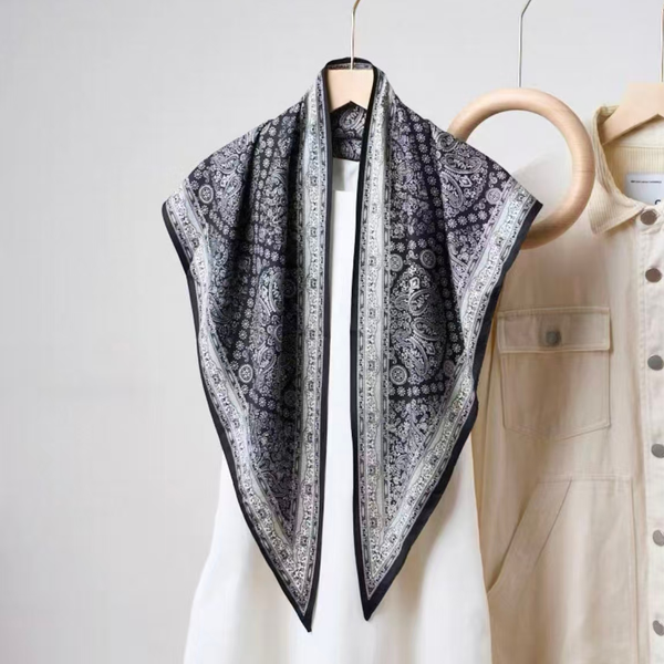 Paisley Triangle Silky Scarf - Blue