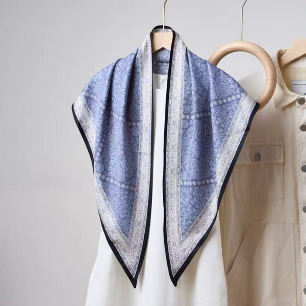 Paisley Triangle Silky Scarf - Blue